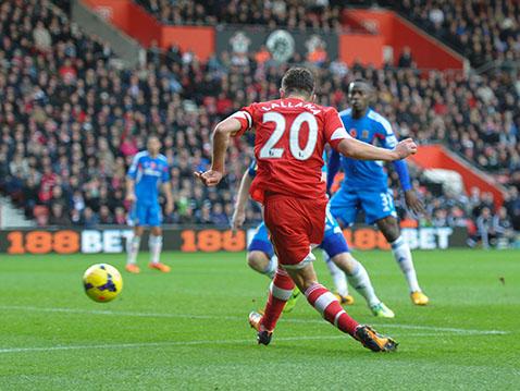 Adam Lallana applies the finishing touch to a fantastic solo effort to put Saints 3-0 up against Hull City